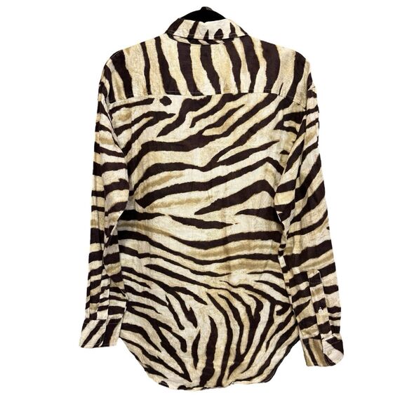 Lauren Ralph Lauren Linen Button Up Shirt Size S Zebra Print Long Sleeve Relaxed - Picture 4 of 11